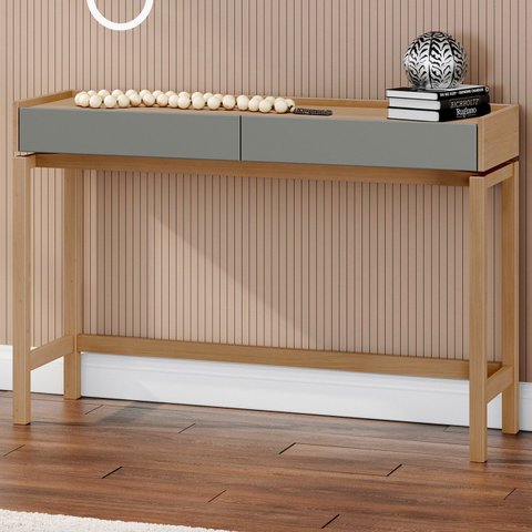 Aparador Sala de Estar 120cm Pé Madeira Soleil Oak/cinza F07 - Mpozenato