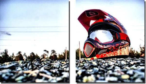 Quadro Decorativo Paisagem Capacete Motocross em Pedras Varias Peças - 2 Peças - 1