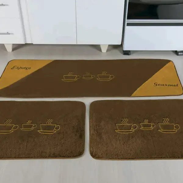 Tapetes para Cozinha Bordado xícaras 3 Peças Antiderrapante Cor: Marrom - 2