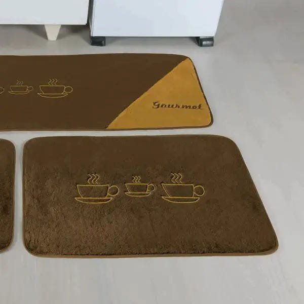Tapetes para Cozinha Bordado xícaras 3 Peças Antiderrapante Cor: Marrom - 3