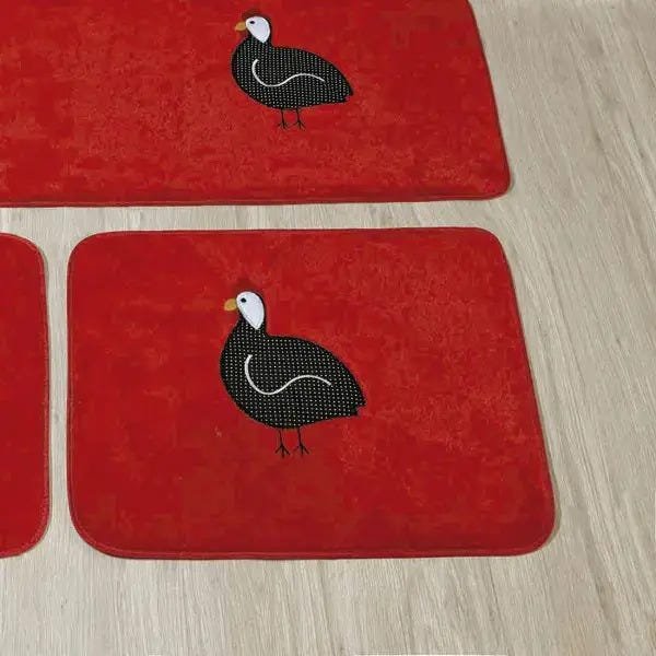 Jogo de Tapetes para Cozinha 3 Peças Galinha Da Angola Bordada Antiderrapante Tecido Pelúcia Cor:  - 3