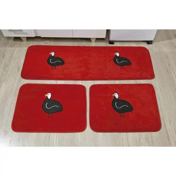 Jogo de Tapetes para Cozinha 3 Peças Galinha Da Angola Bordada Antiderrapante Tecido Pelúcia Cor:  - 1