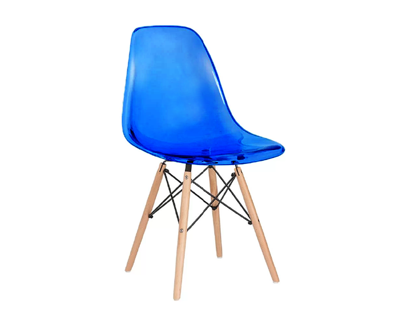 Cadeira Charles Eames Eiffel Acrílico Azul Transparente Base Madeira Sala Cozinha Jantar