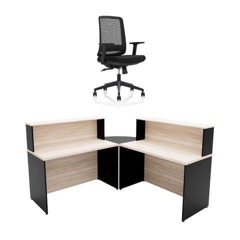 Balcão de Atendimento em L 120x60cm para Loja e Recepção + Cadeira Ergonômica Netflex Reclinável
