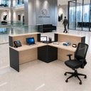 Ver mais imagens de Balcão de Atendimento em L 120x60cm para Loja e Recepção + Cadeira Ergonômica Netflex Reclinável