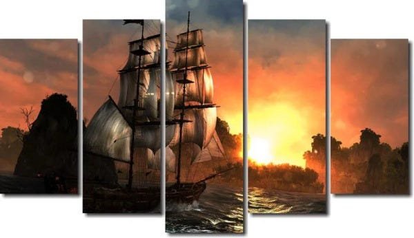 Quadro Decorativo Navil no Mar Para Sala e Quarto Varias Peças - 5 peças - 1