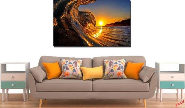Quadro Decorativo Paisagem Onda do Mar Com Sol Varias Peças - 1 Peça - 2