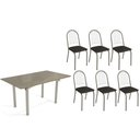 Ver imagem 1 de Conjunto: Mesa de Cozinha Elba Tampo Madeirado C/ Vidro 160cm e 6 Cadeiras Noruega Niquel/freijo