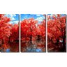 Quadro Decorativo Natureza Lago Com Arvores Laranjas Varias Peças - 3 Peças - 1