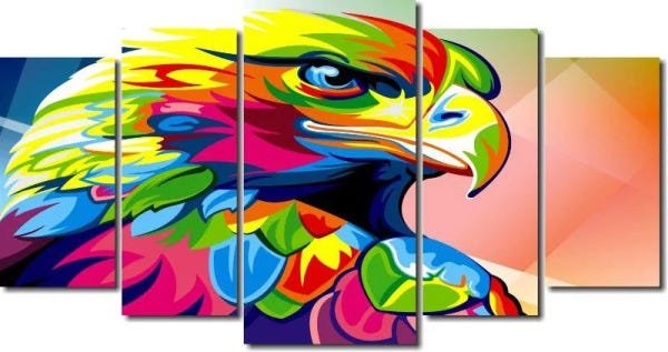 Quadro Decorativo Aguia Moderna Colorida Varias Peças Para Sala - 5 peças - 1
