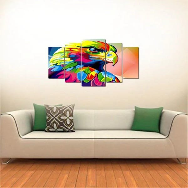 Quadro Decorativo Aguia Moderna Colorida Varias Peças Para Sala - 5 peças - 2
