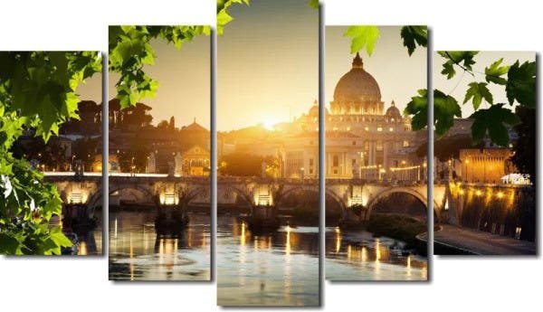 Quadro Decorativo Paisagem Basilica Vaticano Varias Peças Para Sala e Quarto - 5 peças - 1