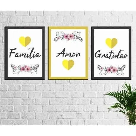 Quadro Decorativo 120 x 60 Mosaico Gratidão Fé Amor E Familia Leão