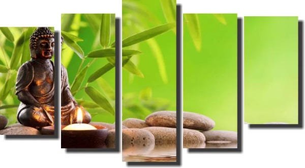 Quadro Decorativo de Buda Para Sala e Quarto M2 - 5 peças - 1
