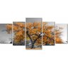 Quadro Decorativo Paisagem Arvore Com Flores Coloridas 5 Peças Para Sala 180x60 - Laranja - 1