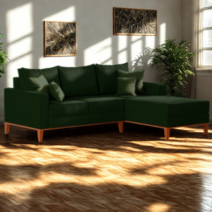 Sofá 3 Lugares Beny com Chaise Direito Suede Verde