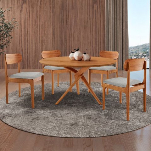 Sala de Jantar Mesa Ballare 135cm Tampo Laminado Redondo com 4 Cadeiras Star