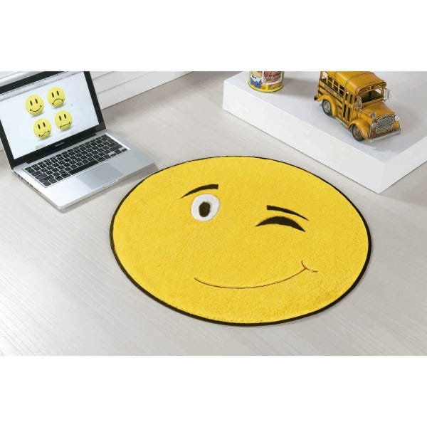 Tapete de Pelúcia Antiderrapante Redondo Formato Emoji 65cm com Base Antiderrapante Cor: Pisca - 1