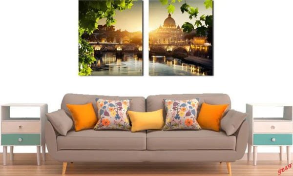 Quadro Decorativo Paisagem Basilica Vaticano Varias Peças Para Sala e Quarto - 2 Peças - 2
