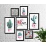 Kit 7 Quadros Decorativos Flor De Cactos No Vaso Love - borda preta - 1