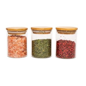 Kit 3 Potes Vidro Hermético Tampa Bambu Redondos 400ml Oikos
