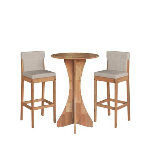 Conjunto Mesa Bistrô Alta 2 Banquetas Madeira Arezzo Estofadas Amêndoa Cbmba60
