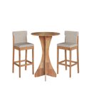 Ver imagem 1 de Conjunto Mesa Bistrô Alta 2 Banquetas Madeira Arezzo Estofadas Amêndoa Cbmba60