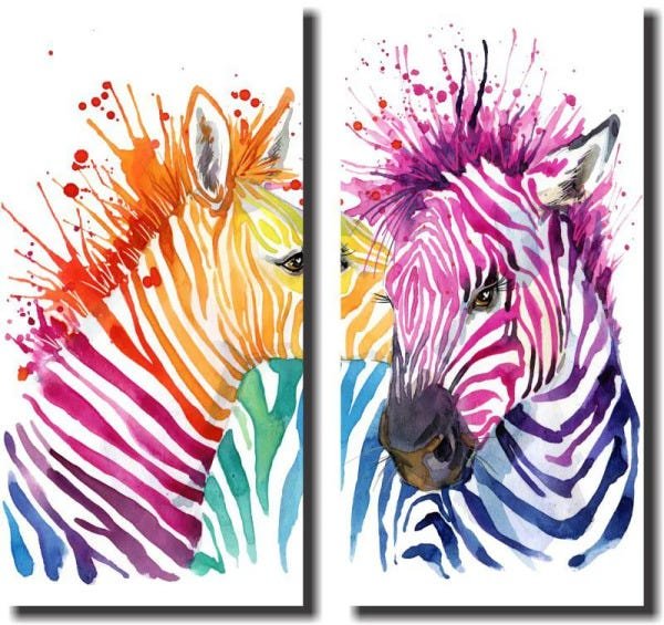 Quadro Decorativo Zebra 2 Peças Para Sala - Tecido Canvas - 1