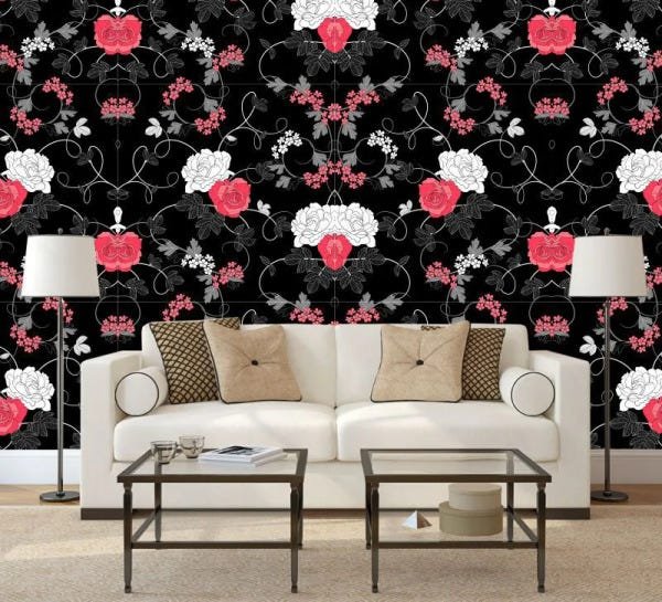 Papel Parede Rosas fundo Preto - 2,50 x 0,60 - 1
