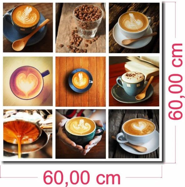 Quadro Decorativo Xicara de café capuccino com chantilly - 60cmx60cm - 1
