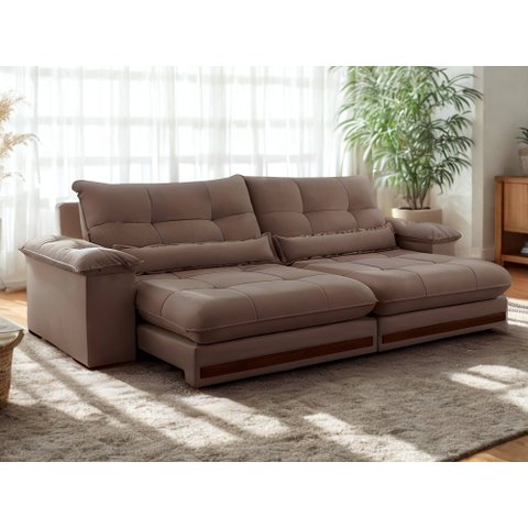 Sofa Qatar Retratil e Reclinavel 2,50 Metros Trevo Cor Veludo Capuccino