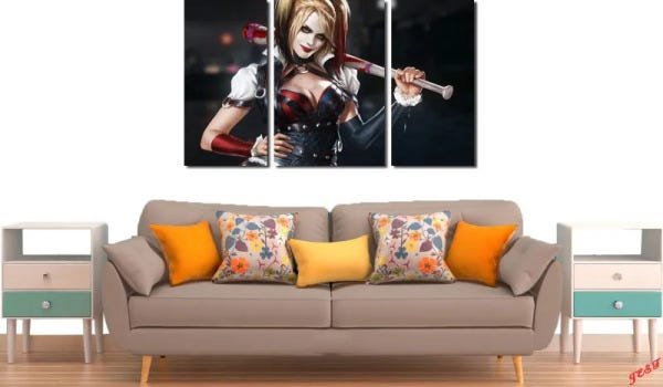 Quadro Decorativo Arlequina , Coringa fundo preto - 3 Peças - 2