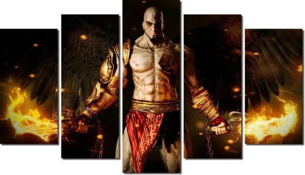 Quadro Decorativo Jogo Guerreiro God Of War Varias Peças Para Sala e Quarto - 5 peças - 1
