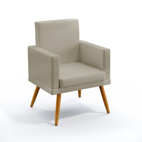 Poltrona Para Sala de Estar Vega Com Rodapé Couro Artificial Bege Aradecor