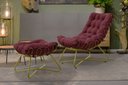 Ver imagem 1 de Poltrona Decorativa Costela com Puff Eva Base Dourado - Veludo Bordo