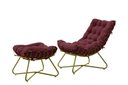 Ver imagem 3 de Poltrona Decorativa Costela com Puff Eva Base Dourado - Veludo Bordo