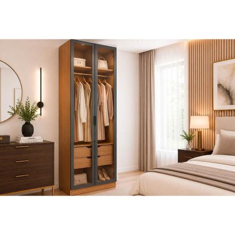 Guarda Roupa Modulado Solteiro 2PT Vdo 2GAV Liga Grafite Kappesberg