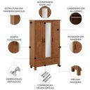 Ver imagem 3 de Guarda Roupa Solteiro 119cm 3 Portas Madeira Maciça Lone Castanho F07 - Mpozenato