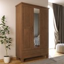 Ver imagem 1 de Guarda Roupa Solteiro 119cm 3 Portas Madeira Maciça Lone Castanho F07 - Mpozenato