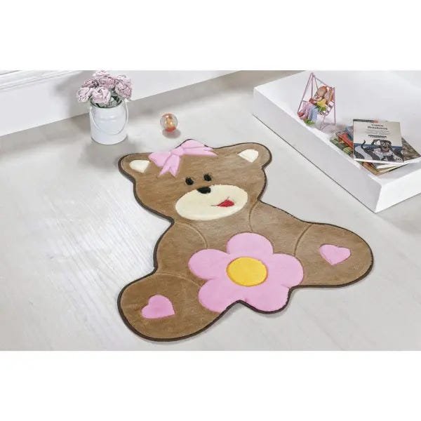 Tapete para Quarto de Bebê Pelúcia Urso Antiderrapante Cor: Rosa - 1