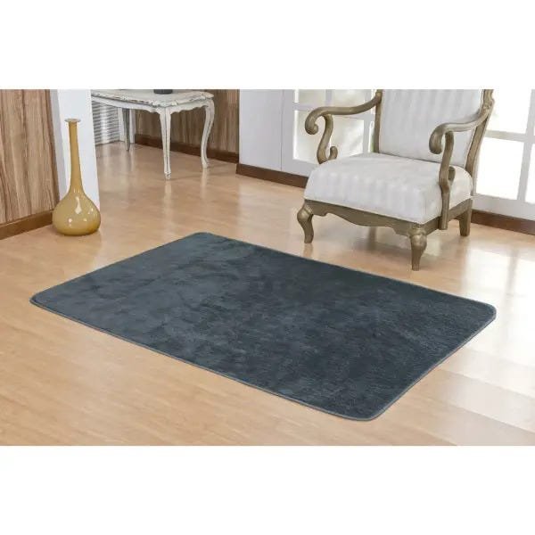 Tapete Retangular para Sala com Tecido Pelúcia 1,50M x 1,00M com Base Antiderrapante Cor: Cinza - 1