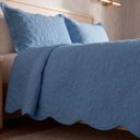 Ver imagem 3 de Kit Cobre Leito Vintage Casal Percal 300 Fios Colcha Matelassê Floral Alto Relevo 3 Peças Azul Jeans