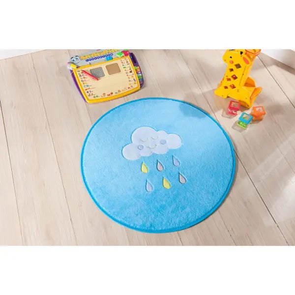 Tapete para Quarto de Bebê Antiderrapante Chuvas de Bençãos Redondo Tecido Pelúcia Cor:Azul - 1