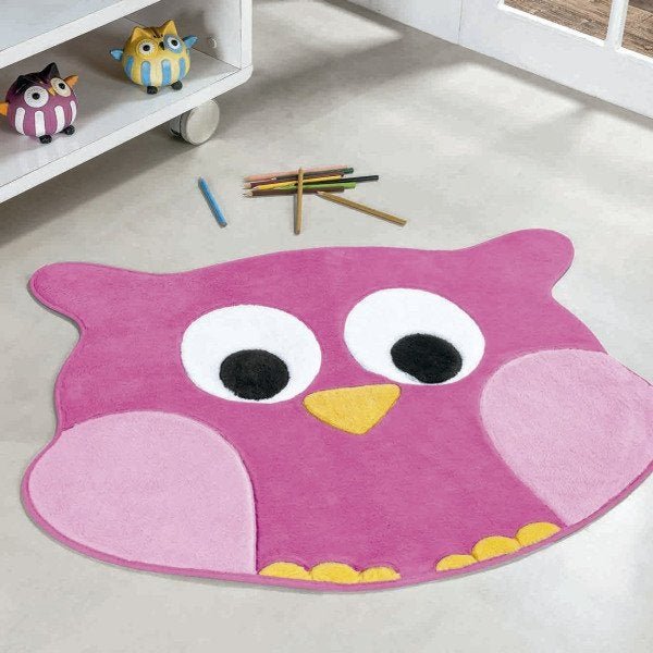 Tapete Infantil Decorativo Pelúcia Formato Coruja 78cm x 64cm com Base Antiderrapante Cor:Rosa - 2