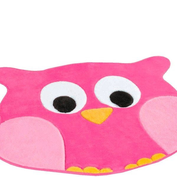 Tapete Infantil Decorativo Pelúcia Formato Coruja 78cm x 64cm com Base Antiderrapante Cor:Rosa - 3