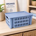 Ver imagem 2 de Caixa Azul com Tampa Empilhavel Organizadora Multiuso Armario Gaveta Quarto