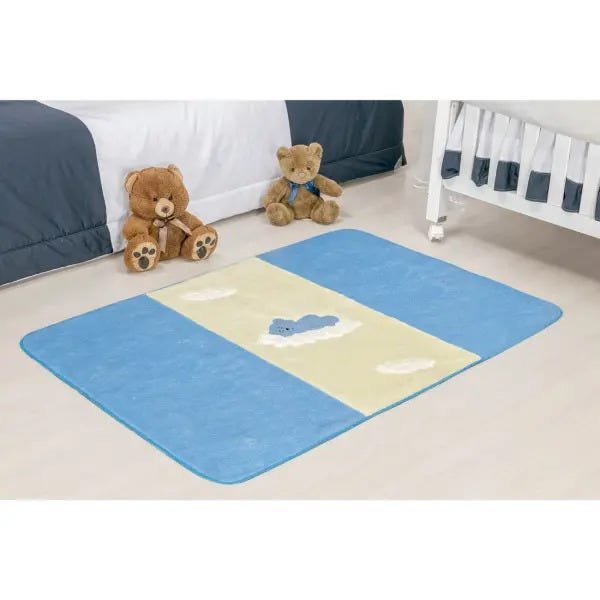 Tapete de Pelúcia Passadeira para Decoração de Quarto 1,20M x 74cm Base Antiderrapante Cor:Azul - 1