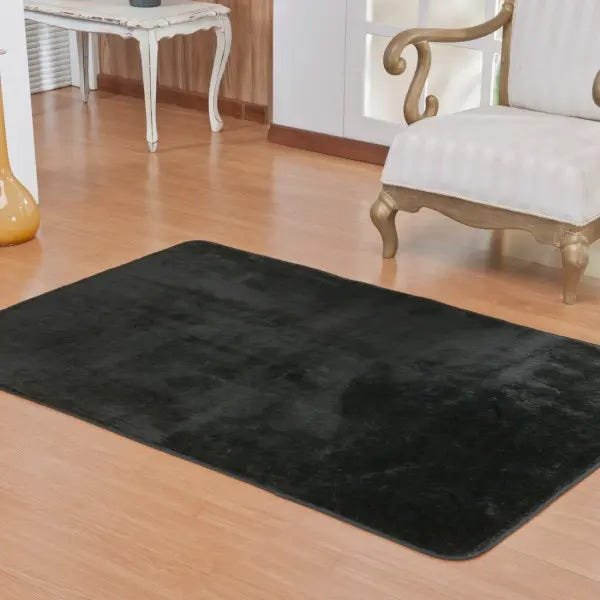 Tapete de Sala Grande Retangular 1,50M x 1,00M Antiderrapante com Pelúcia e Viés Cor: Preto - 2