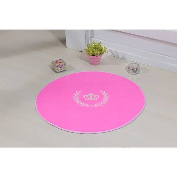 Tapete para Quarto de Criança Redondo Coroa Ramo Bordado 65cm Antiderrapante e Tecido Pelúcia Cor - 1