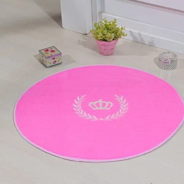 Tapete para Quarto de Criança Redondo Coroa Ramo Bordado 65cm Antiderrapante e Tecido Pelúcia Cor - 2